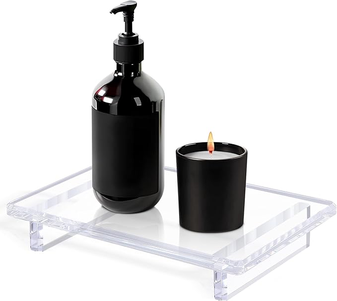 2 Pack Acrylic soap Dish Tray for Bathroom Counter and Kitchen - Waterproof Countertop Organizer for Soap Dish, Vanity, Plants, Candles (2, Large-9 x 5.9 x 1.5 inch)
