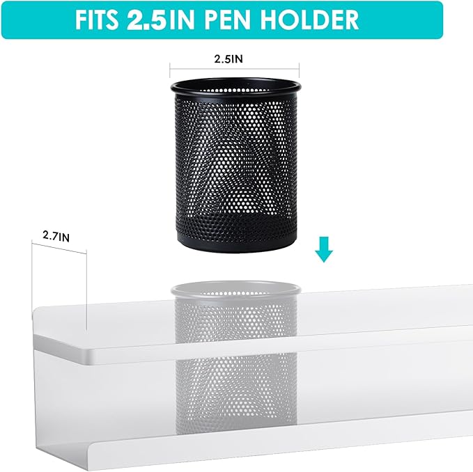 2 Pcs Magnetic Metal Book Shelves, 15.7'' x 2.7'' x 2.7'', Special for Whiteboard, Classroom and Fridge Storage, Holds up to 12 lbs