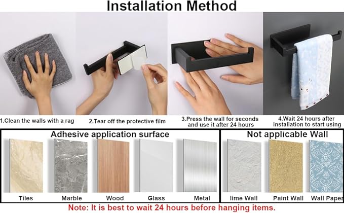 Hand Towel Holder, Strong Self Adhesive Hand Towel Ring, Thicken SUS304 Stainless Steel Hand Towel Bar/Rack, No Drilling Modern Hand Towel Hanger (Matte Black, 9 in)