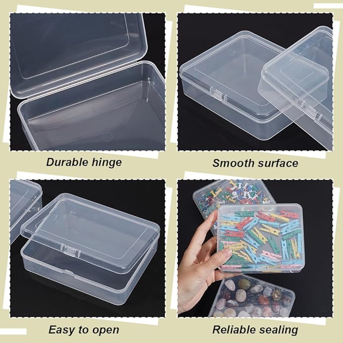 BENECREAT 10 Packs PP Plastic Bead Container Box, 4.9x3.9x1.2inch Rectangle Storage Organizer Box, Dustproof Case with Hinged Lid for Cards, Beads and Craft Supplies-NeatNest