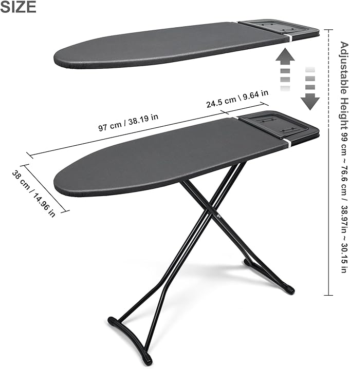 Duwee 15"x38" Ironing Board with Heat Resistant Cover and Thicken Felt Pad, Ironing Board with Iron Rest,Adjustable Height Full Size Ironing Board,Heavy Sturdy Legs