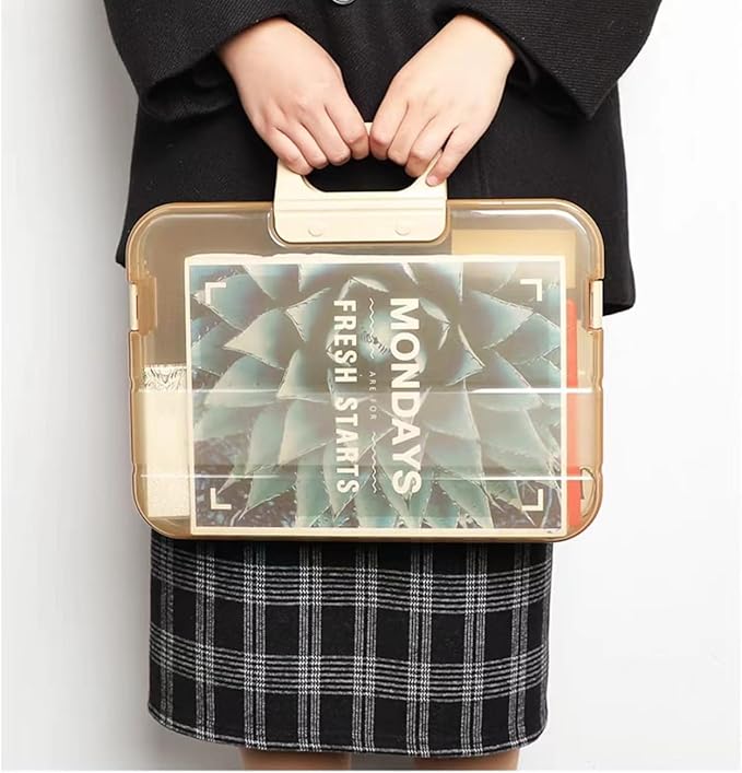 Clear Waterproof Document Storage Box with Snaps PP Files Organizer Cases for A4 Paper Magazines Notebooks School or Office Supplies (Khaki, 1pcs)