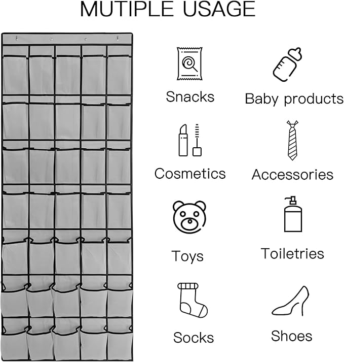 1 Pack 35 Breathable Mesh Pockets Large Hanging Shoe Organizer Over The Door Shoe Rack for Closet Door Storage Shoe Holder Hanger, 4Hooks, Grey (67.7'' x 26.4'')-NeatNest