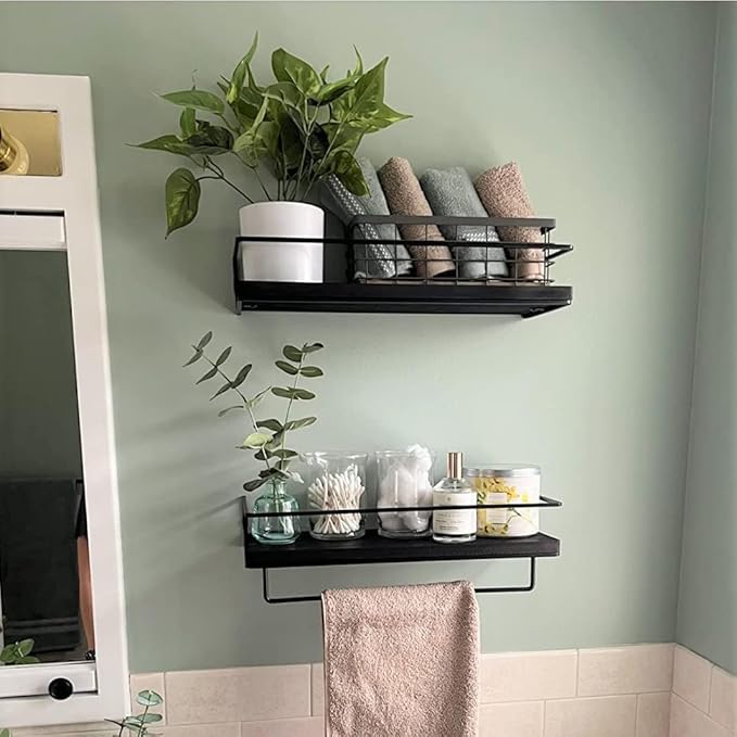 HUA HUALINK- Small Metal Wire Storage Basket, Detachable Wood Base Storage Organizer Bin Basket for Kitchen Cabinets, Bathroom, Pantry, Garage, Laundry Room - Brown