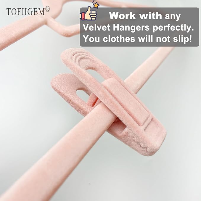 Light Pink Velvet Hangers Clips 20 PCS, Non-Slip Velvet Clip for Pant Skirt Velvet Hangers, Strong Flocking Hangers Clips-NeatNest