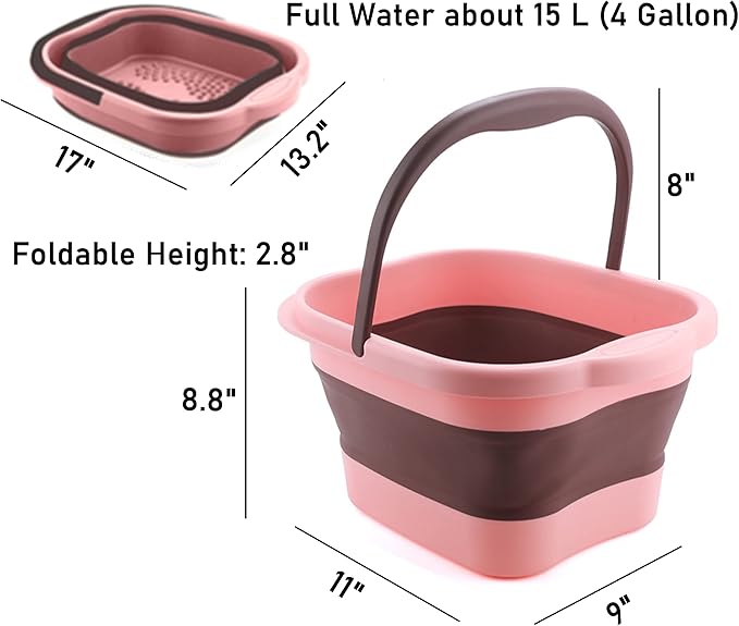 Collapsible Foot Spa Bath Soaking Tub for Girls Women, Inflatable Feet Soak Basin Bucket with Handle and Feet Massaging Acupoint, Pink-NeatNest