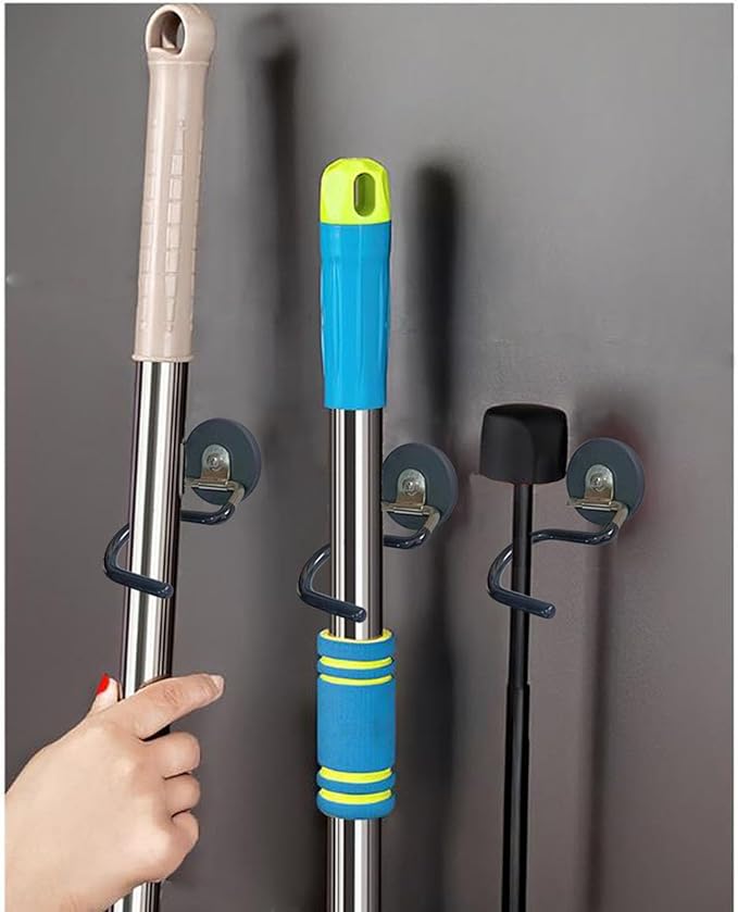 2PCS Magnetic Broom Rack Magnetic Hook S-Shaped Wall-Mounted Stainless Steel Heavy Duty Broom Mop Handle Holder for Kitchen Garage
