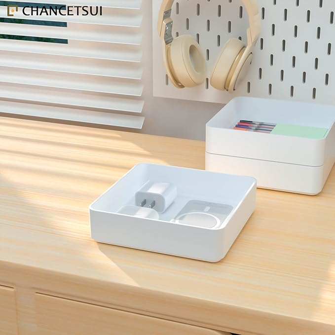 CHANCETSUI White Stackable Drawer Organizer Trays: Square Plastic Drawer Dividers for Small Items and Shallow Space, Vanity, Junk Organization-NeatNest