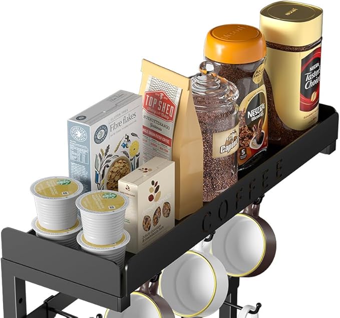 Coffee Mug Holder Wall Mounted with 12 Movable Hooks, Metal Coffee Cup Holder with Top Shelf, Mug Rack Wall Mount for Home Kitchen Display and Collection-NeatNest