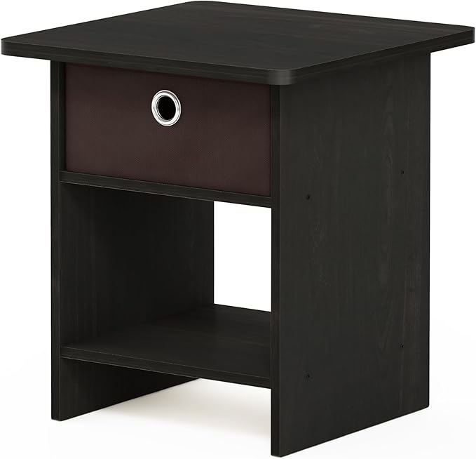 Furinno Dario End Table / Side Table / Night Stand / Bedside Table with Bin Drawer, 1-Pack, Espresso/Brown
