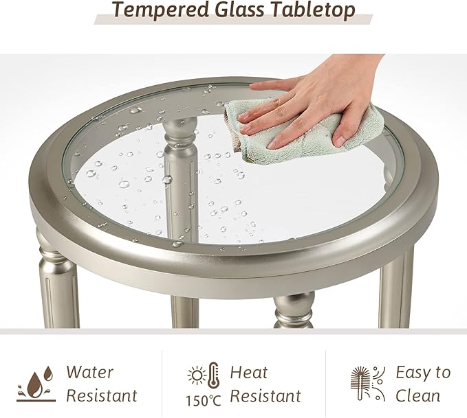 COSIEST Set of 2 Modern Round End Table, 2-Tier Glass Side Table with Glass Tabletop, Wood Accent Table with Storage Shelf for Living Room, Bedroom-NeatNest