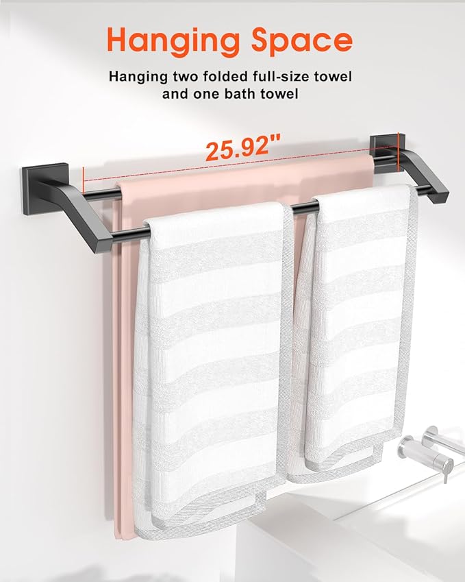 Alise Double Bath Towel Bars Towel Racks for Bathroom,Wall Mount Towel Holder Heavy Duty SUS304 Stainless Steel Towel Hanger Rail,GK9700-B Matte Black,28-Inch