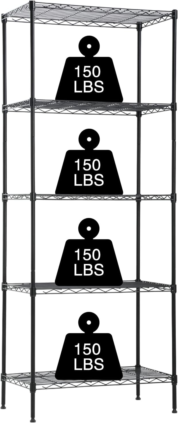 5-Tier Wire Shelving Unit Storage Shelves 61"x24"x14" Metal Heavy Duty Wire Rack Shelving NSF for Home Kitchen Bathroom Garage(Black)