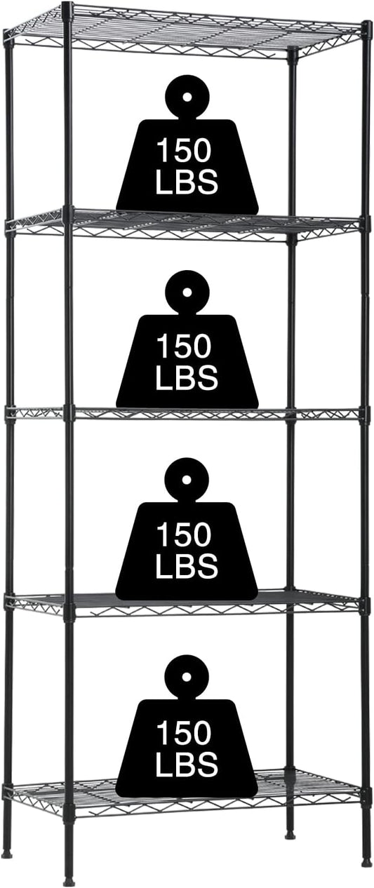 5-Tier Wire Shelving Unit Storage Shelves 61"x24"x14" Metal Heavy Duty Wire Rack Shelving NSF for Home Kitchen Bathroom Garage(Black)