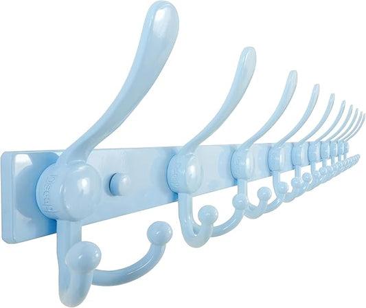 Dseap MaxStrong 2.0 Coat Rack Wall - 37” Long 10 Tri Hooks - Ultra Heavy-Duty Stainless Steel Wall Mount Coat Hanger, Hook Rail for Clothes Hats Jacket Towels Blue