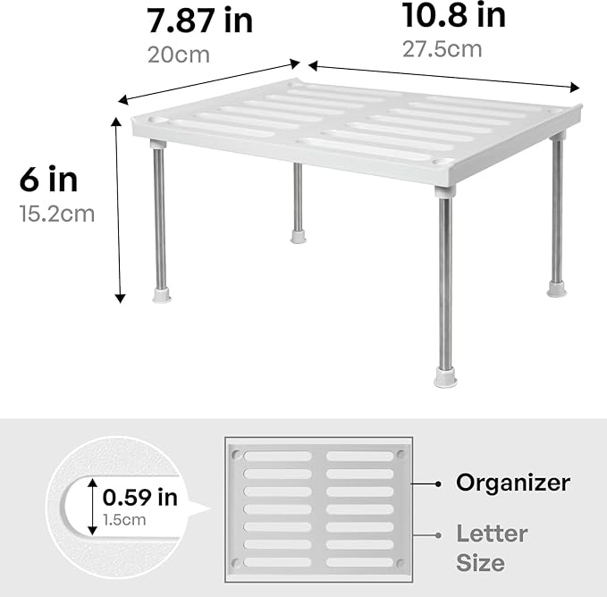 carrotez Kitchen Cabinet Organizer, Cabinet Shelves and Storage, Pantry Storage Shelf Organizer, Kitchen Counter Shelf, Cupboard, Under Sink, Stackable, Expandable, Set of 2, White-NeatNest