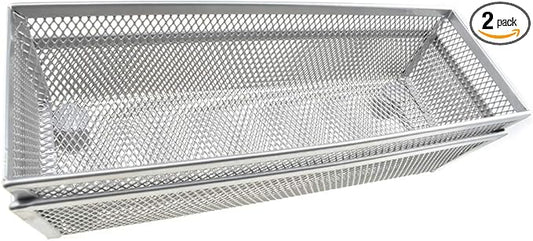 HAHIYO Stackable Mesh Tray Cup 9 x 3 x 2 inches Sturdy Container for Desk Drawer Organizer Collection for Home Office School kitchen Soft Foam Feet No Sharp Edges 2 Pack Silver-NeatNest