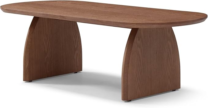 KEVINSPACE Oval Coffee Table for Living Room Modern Solid Wood Center Tables Cocktail Fluted 47.24" W Reception Room Easy Assemble, Walnut