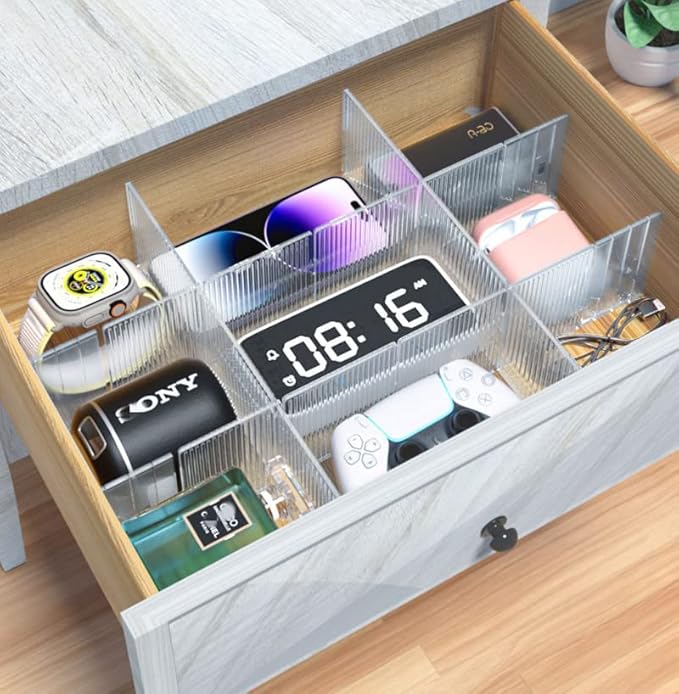 8pcs DIY Plastic Drawer Organizer Adjustable Drawer Dividers for Home Tidy Closet, Socks, Underwear, office school supplies, kitchen utensil tools (Clear White)-NeatNest