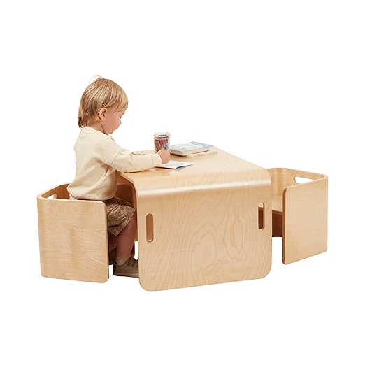 ECR4Kids Bentwood Multipurpose Table and Chair Set, Kids Furniture, Natural, 3-Piece