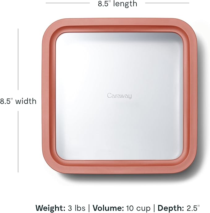 Caraway Glass Food Storage, 10 Cup Glass Container - Ceramic Coated Food Container - Non Stick Lunch Box Container with Glass Lids. Dishwasher, Oven, & Microwave Safe - Square Shape - Perracotta-NeatNest