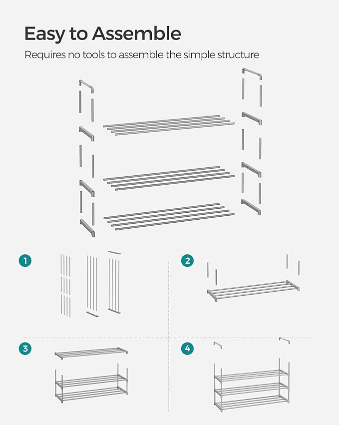 SONGMICS Shoe Rack, 3-Tier Shoe Organizer, Metal Storage Shelf, Upright or Upside Down, for 16-20 Pairs, Stackable, for Entryway, 11.8 x 36.2 x 21.7 Inches, Gray ULSA303G01-NeatNest
