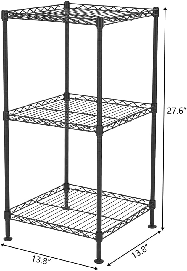 3-Tier Adjustable Metal Storage Rack Wire Shelving Unit for Pantry, Closet, Kitchen, Laundry, Bathroom (Black, 2-3-Tier)