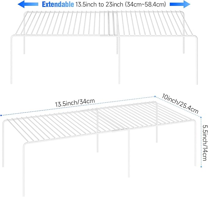 Expandable Storage Shelf, Pantry Organizers and Storage, Adjustable Rustproof Metal Wire Spice Rack, Space Saver Kitchen Storage Shelves for Pan, Pot, Countertop, Drawer, Fridge, Set of 4, White-NeatNest