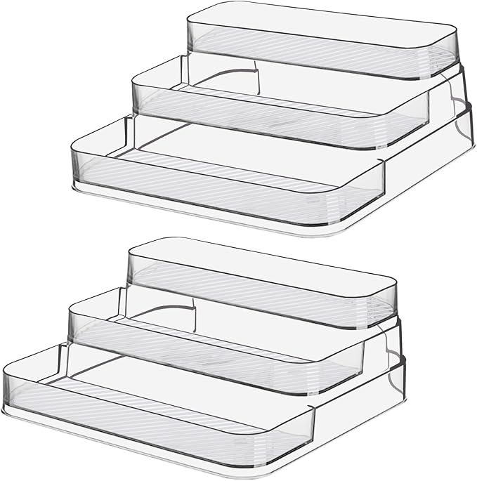 2pcs Acrylic Rack, No Assembly Clear 3 Tier Condiment Bottle Shelf Vanity Organizer for Cabinet Kitchen Bathroom