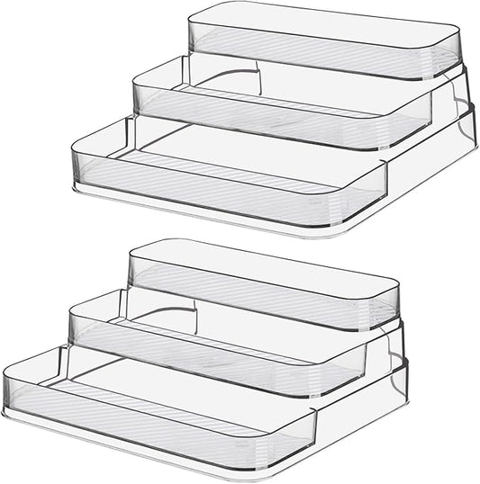 2pcs Acrylic Rack, No Assembly Clear 3 Tier Condiment Bottle Shelf Vanity Organizer for Cabinet Kitchen Bathroom