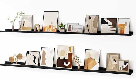 Floating Picture Ledge Shelves for Wall Set of 2, 72 Inches Picture Ledge Shelf with Long Large Nursery Book Shelf for Toys Storage Kids Bookshelf Wall Mounted Living Room Bedroom Decor Frames, Black-NeatNest