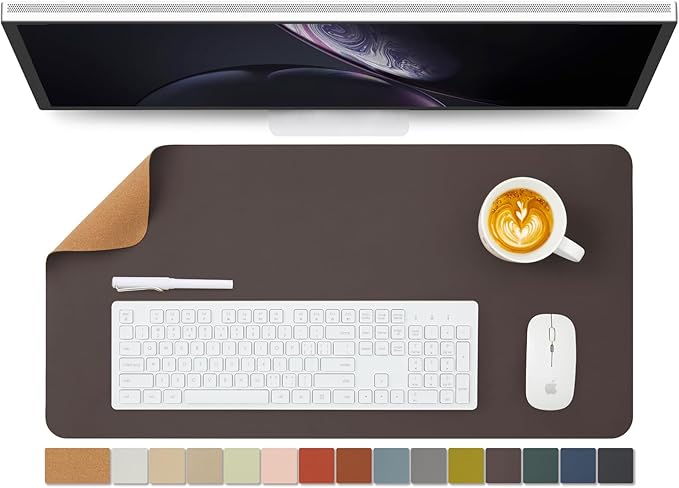 Cork Desk Mat - Dual-Sided Desk Pad for Office and Home - Desk Organization and Accessories - Ideal for Large Mouse Pad and Desk Mats on Top of Desks(Coffee,27.6"x 13.8")-NeatNest