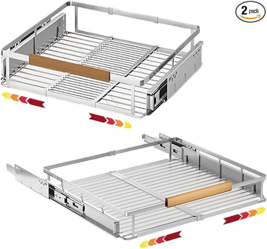 2 Pack Expandable Pull Out Cabinet Organizer，Side Mounting 16.3~26.3"x17.3"Cabinet Pull Out Shelves, Expandable Slide Out Spice Rack for Kitchen Bathroom Office-NeatNest