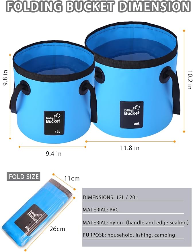 Wlikn Collapsible Bucket with Handle, Lightweight 5 Gallon 20L Folding Water Container, Portable Wash Basin for Camping, Fishing, Gardening, Car Washing, and Outdoor Use-NeatNest
