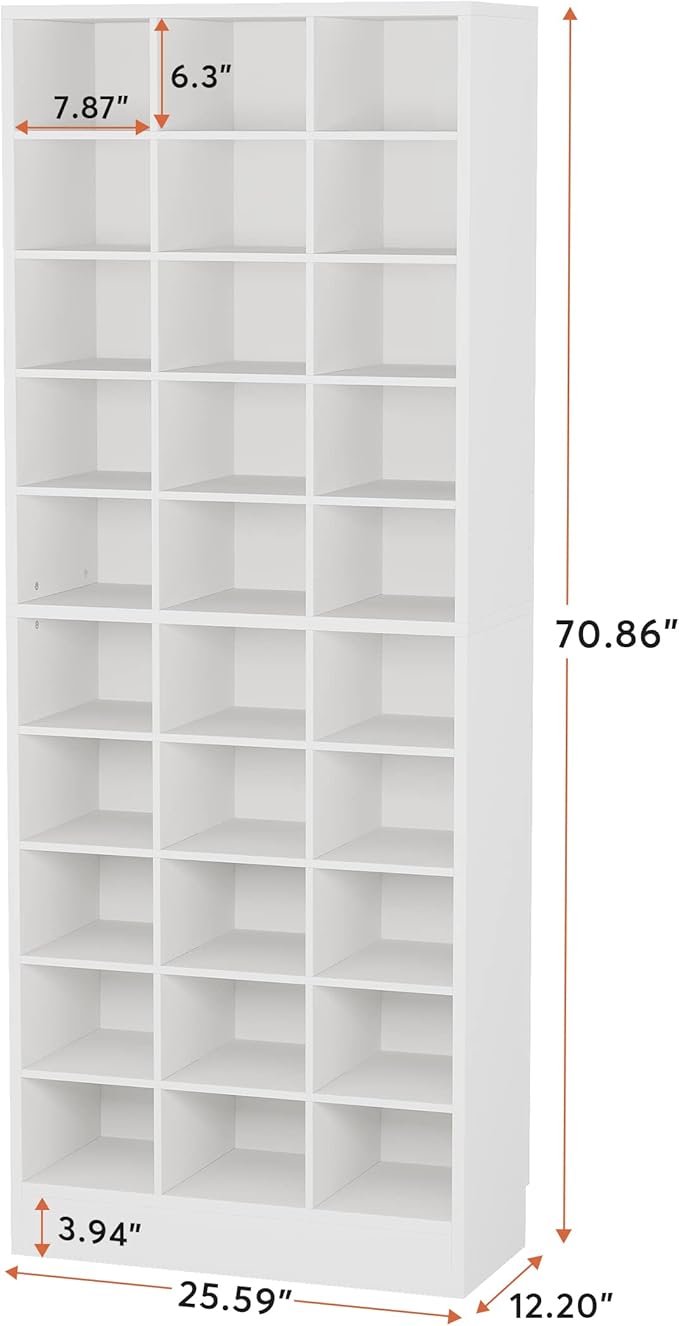 Tribesigns 10-Tier Shoe Storage Cabinet, White Wooden Shoe Rack with 30 Cubbies, Freestanding Tall Entryway Shoe Organizer for Closet, Entryway, Living Room-NeatNest