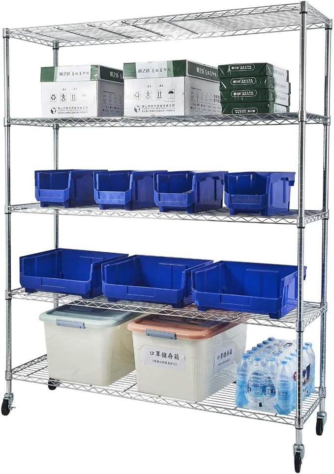 5 Tier Adjustable Storage Shelf Metal Storage Rack Wire Shelving Unit Storage Shelves for Pantry Closet Kitchen Laundry Bathroom (Silver5-5-Tier)