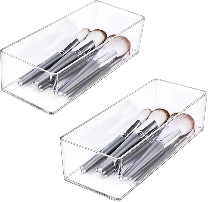 JessLab Acrylic Organizer, 2PK Cube Sections Makeup Organizer for Drawer, Makeup Organizer for Vanity, Countertop, Bathroom, Kitchen and Cabinet Storage(1+1 Compartment)-NeatNest