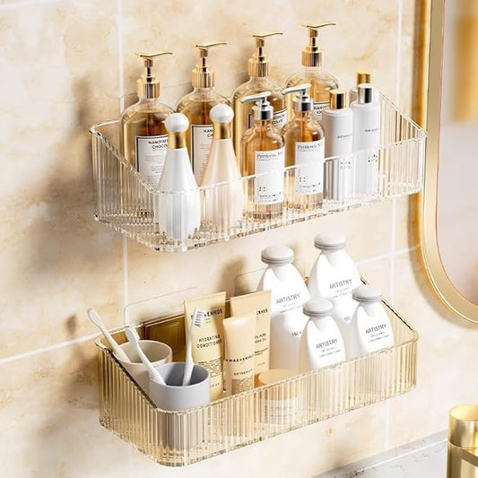 2 Pcs Wall Mounted Shower Caddy, Adhesive Bathroom Caddy Shelf Organizer Makeup Organizer Storage Bins for Bathroom Kitchen