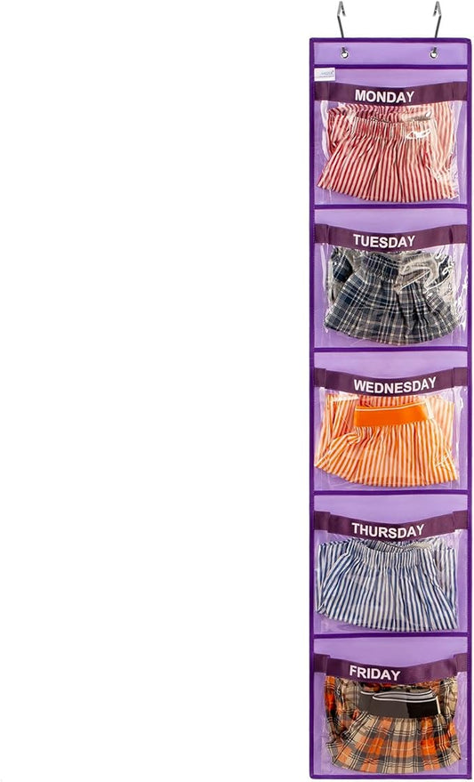 Day of Week Kids Clothes Organizer Weekly Hanging Closet Organizer Monday to Friday School Clothing Storage (PURPLE)-NeatNest