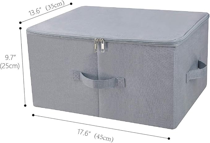 17.6"x 13.6"x 9.7",Dust-proof Closet Clothes Storage Boxes with Zip Lid, Breathable Fabric & Collapsible Design Organizer Bins for Clothing Toy Dolls Shoes Blankets, Light Gray, 2pcs-NeatNest