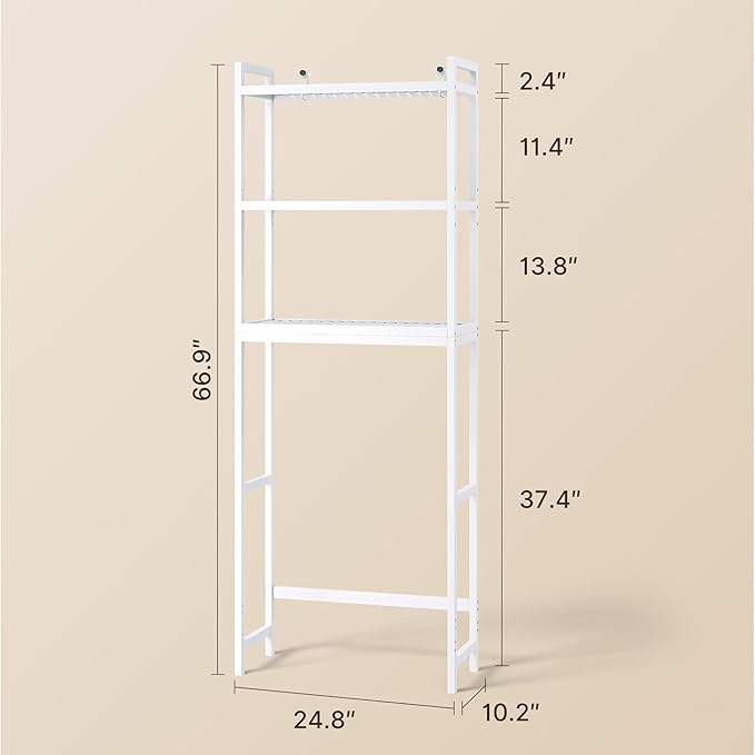 Gizoon Over The Toilet Storage, 3 Tier Bamboo Bathroom Organizer with Adjustable Shelf, Freestanding Above Toilet Stand, Bathroom Storage Shelf Rack