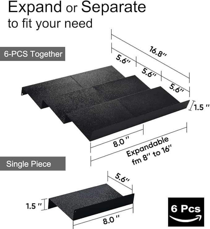 Artibear Expandable Aluminum Spice Rack Drawer Organizer for 8" to 16" Kitchen Cabinets Drawer Tray, Set of 6, Black-NeatNest