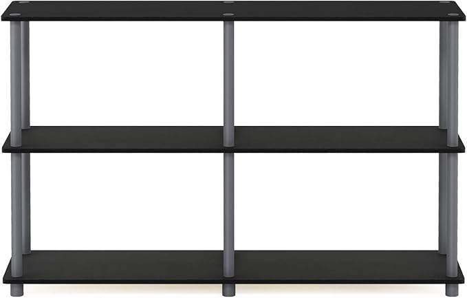 Furinno Turn-N-Tube 3-Tier Double Size Storage Display Rack, Black/Grey