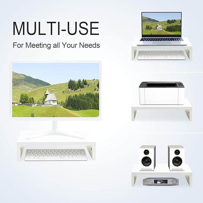 TEAMIX 14.2 inch White Monitor Stand Riser, Wood Monitor Riser with Storage for Desk Small Monitor Stand TV/Screen/PC/Laptop Riser Computer Stand Desktop Shelf (White-14.2 inch)-NeatNest