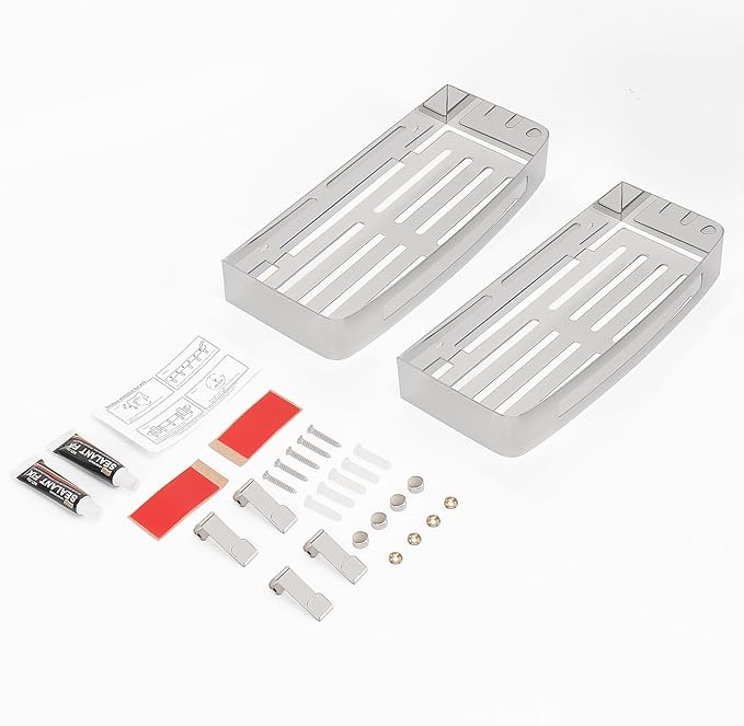 NearMoon Bathroom Shower Caddy 2 Pack, No Drill 304 Stainless Steel Shower Organizer with 2 Hooks (Shower Shelf, Chrome)