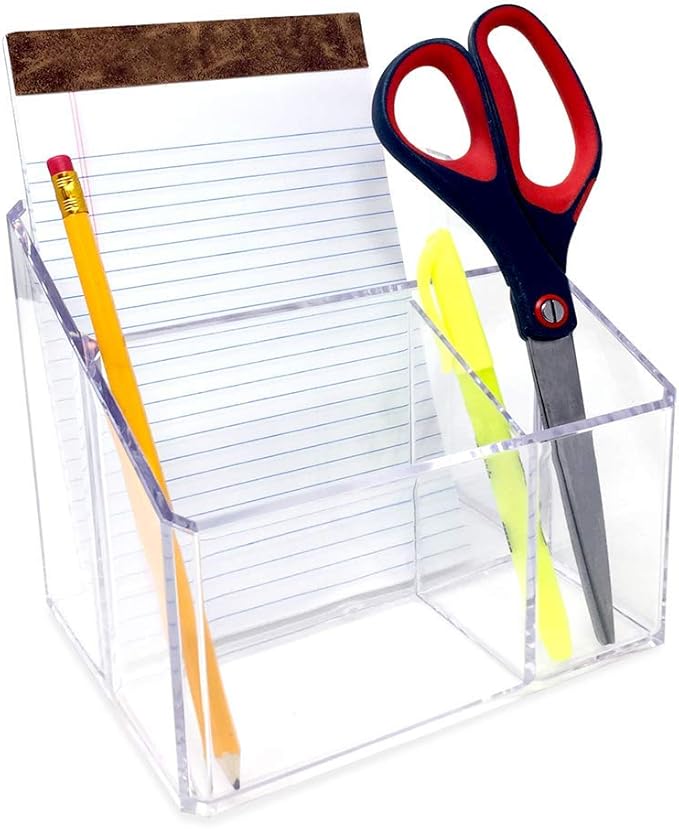 Isaac Jacobs Clear Acrylic 3-Compartment Organizer, Remote Holder & Multi-Functional Makeup, Brush, Pen & Pencil Storage Solution, for The Home, Bathroom, Office, Child’s Desk (3-Section, Clear)-NeatNest