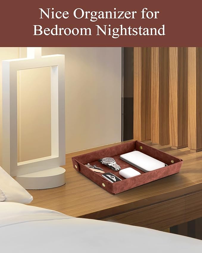 CASIRENA Father's Day Gifts Faux Leather Valet Tray Organizer for Men - Catch-All Tray for Entryway Table Key, Wallet, Watch, Coin Change, Phone, Dresser EDC Dump Jewelry, Bedside Nightstand Desk-top-NeatNest