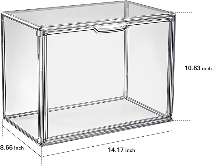 Clear Stackable Plastic Storage Bins with Magnetic Lid, Dustproof Book & Cosmetic Display Cases, Large Figures Collectibles Showcase, Shoe Box, Protection Organizer (Gray, L-1 Pack)-NeatNest