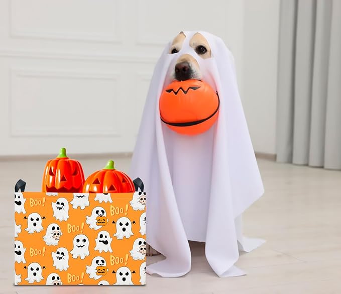 CLOCOR Rectangular Storage Basket Empty, Gift Basket for Halloween, Waterproof Storage Bin with Handles, Room Decor(Boo Ghosts)-NeatNest
