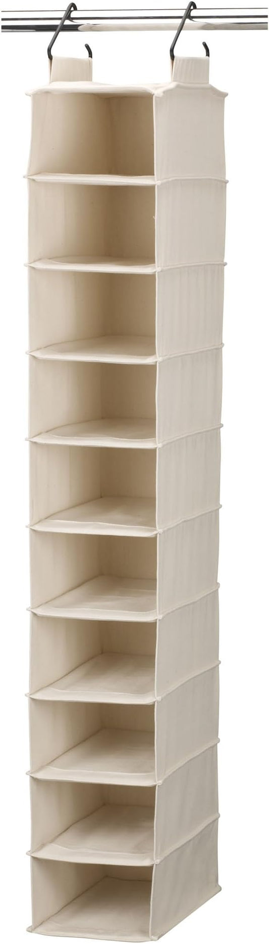 Household Essentials Hanging Shoe Organizer, 10 Wide Cubbies with Cedarline Pockets, Heavy-Duty Cotton Canvas, Removable and Industrial Hooks, Natural-NeatNest